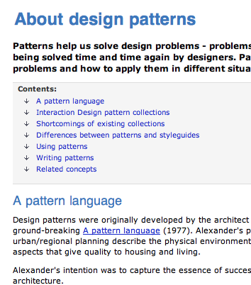 Screenshot of Pattern TOC