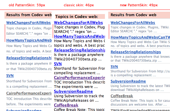 Comparison table for WebChanges