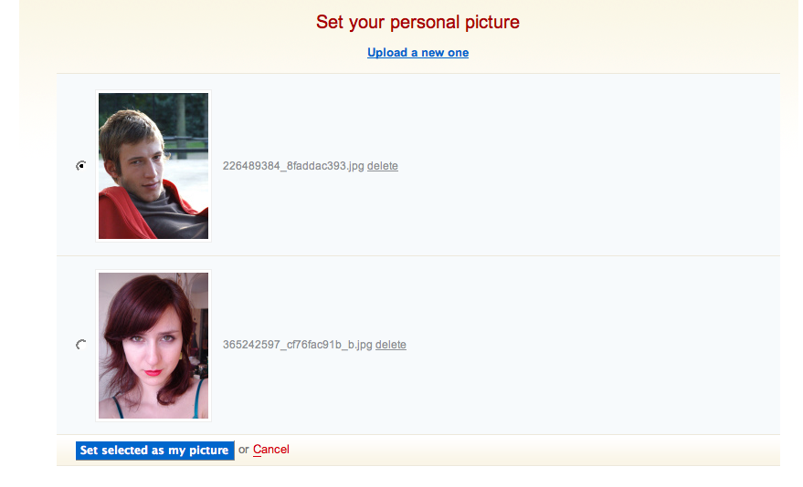 Screenshot of personalInfo: set picture screen