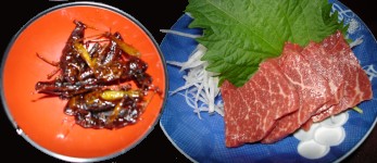 Roasted grasshoppers and raw horse meat