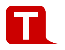 Logo with 'T' in a speech bubble, pointy part to the right