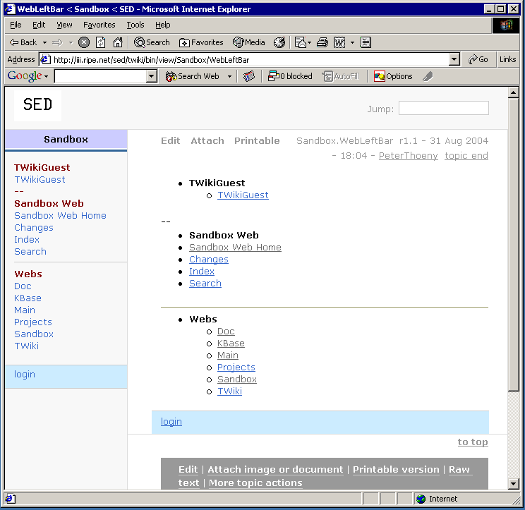 After the save. Notice that now the WIKINAME is <a class=